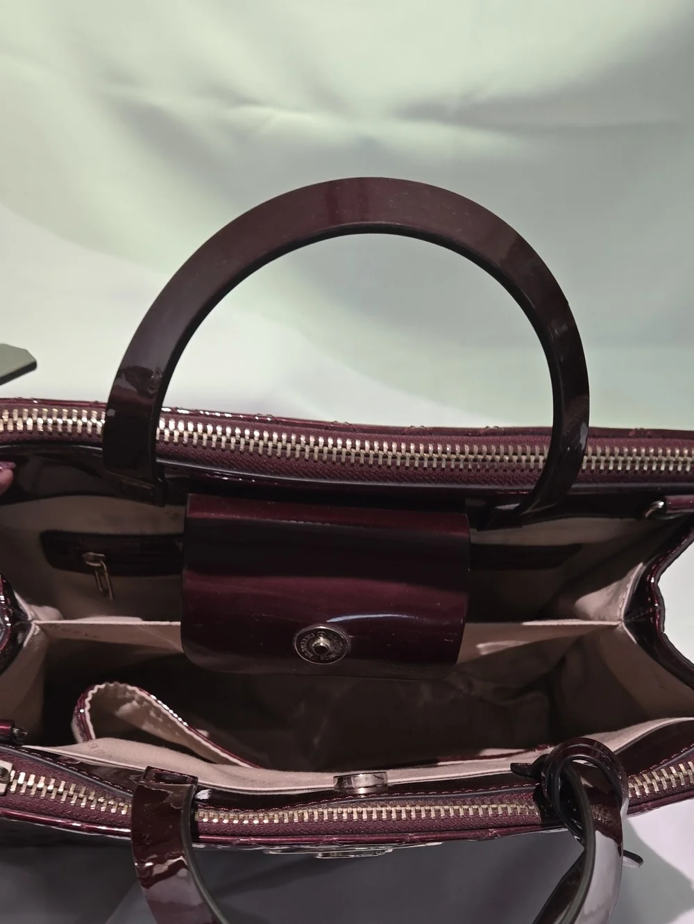 Guess Quilted Patent Satchel in Deep Wine